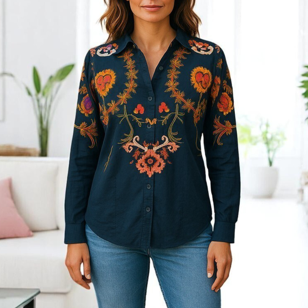 Etro Womens Floral Shirt Artsy Western Paisley Quiet Luxury Sz 40 Avant Gard